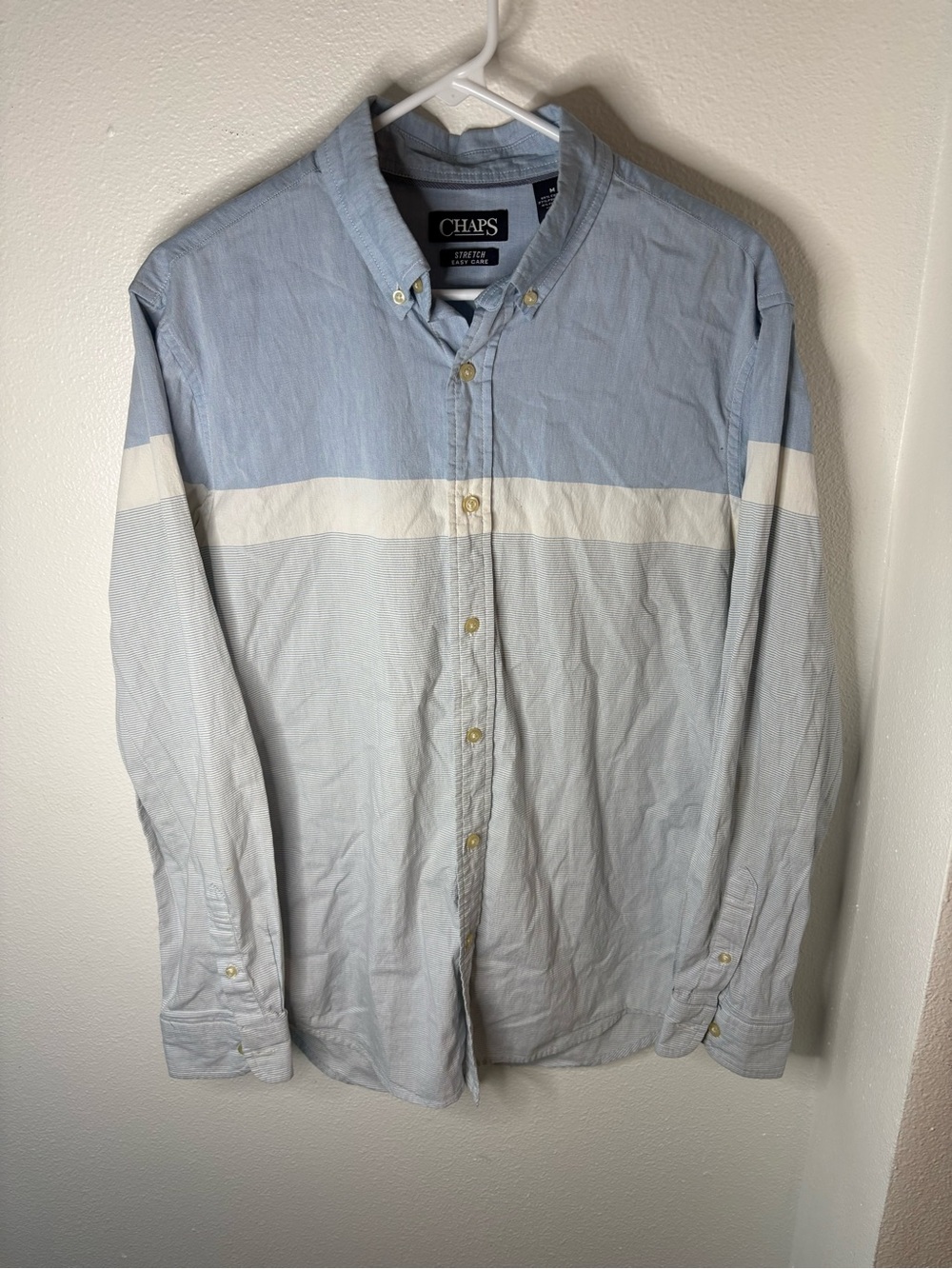 CHAPS Men's Light Blue Oxford Button-Down Shirt with White Stripe - M